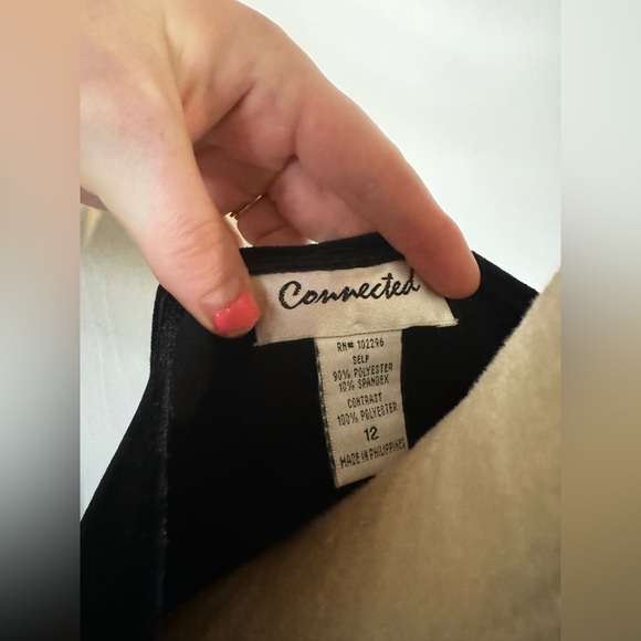 Vintage 90’s Connected Velvet Ruffle Hem Cocktail Dress Midi Plunging Neck noir - Picture 8 of 16